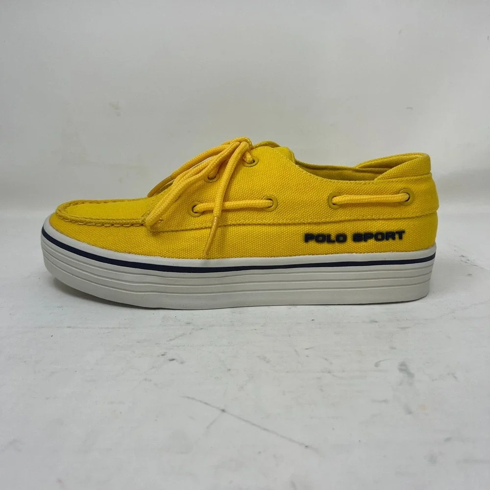 Polo Sport Ralph Lauren Canvas Boat Shoes Yellow &‎ Navy Women's US 8B VTG NEW